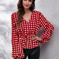 Дамска шифонена риза с карирана флорална щампа с V-образно деколте, 4цвята - 023, снимка 3 - Ризи - 39713060