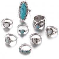 Комплект 8 пръстена с лунен камък (опал) и тюркоаз , снимка 1 - Пръстени - 34937595