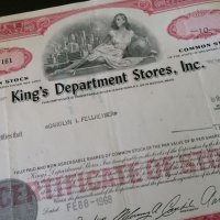 Сертификат за 10 акции (САЩ) | King's Department Stores Inc. | 1968г., снимка 2 - Други ценни предмети - 29301173
