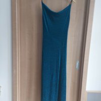 SHEIN - дълга синя лъскава рокля, снимка 1 - Рокли - 40619595