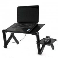 Алуминиева маса за лаптоп с голям вентилатор и подложка за мишка, сгъваема, снимка 1 - Други - 34252979