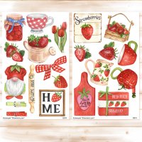 Дизайнерски листи с елементи за изрязване 2 бр - Колекция "Strawberry jam", снимка 1 - Други - 40738870