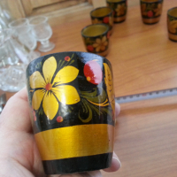 Руски дървени чашки чаши хохлома рисувани, снимка 3 - Други ценни предмети - 36553520