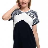 Дамска елегантна моряшка блуза с къс ръкав и панделка, снимка 1 - Тениски - 30313549