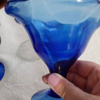 Чаши за мелба и ваза -синьо стъкло, снимка 3 - Чаши - 40334634
