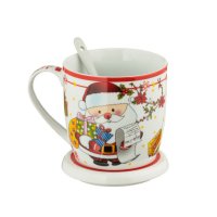 Комплект коледна чаша Mercado Trade, С капак и лъжица, Дядо Коледа, 350мл., снимка 2 - Чаши - 42924878