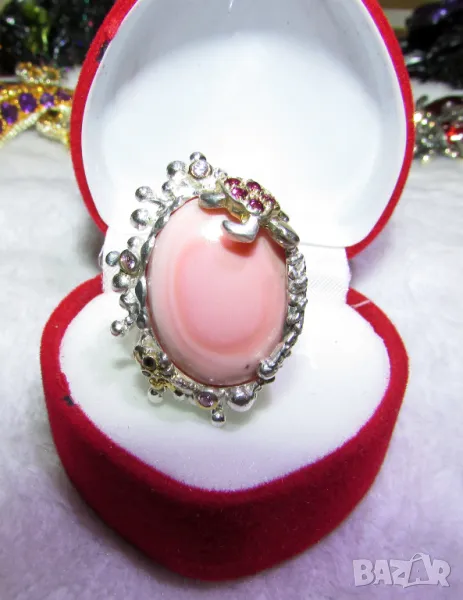 925 сребърен пръстен със розов седеф, подходящ за подарък, снимка 1