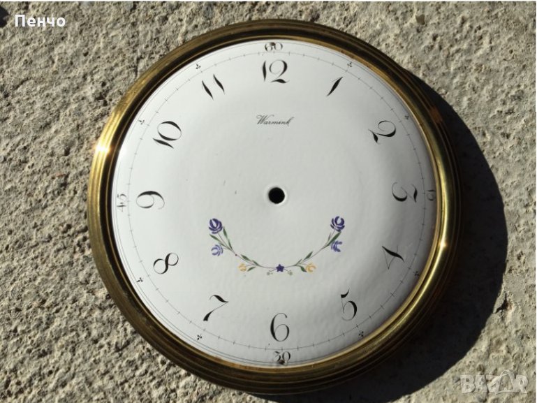 стар емайлиран циферблат от стенен/паркетен/ часовник "Warmink", снимка 1