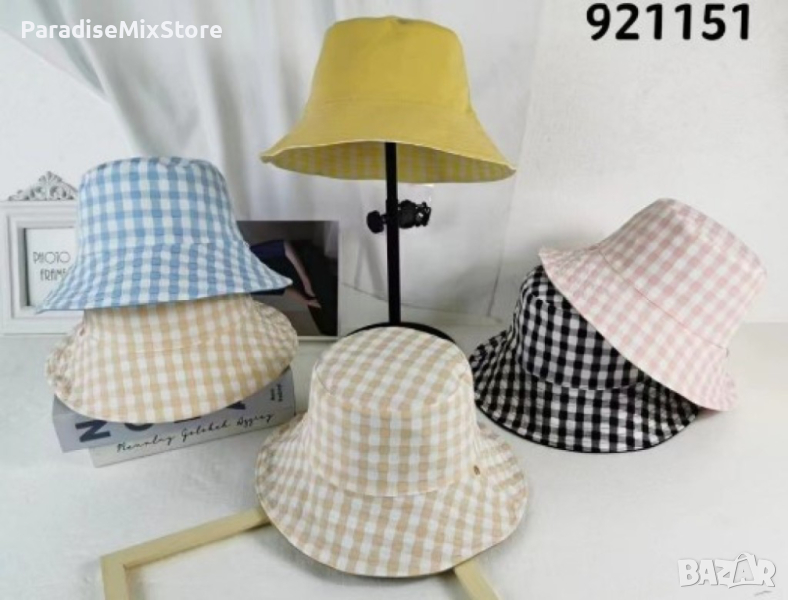 Дамска стилна шапка Цветове: бял,син,розов,черен,жълт,розово каре,синьо каре,черно каре,кафяво каре,, снимка 1