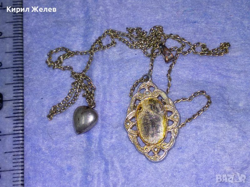СТАРО ПОСРЕБРЕНО АР НУВО МЕДАЛЬОНЧЕ със СЪРЧИЦЕ и ВЕРИЖКА 37710, снимка 1