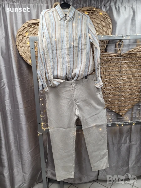 ЛЕНЕН бежов панталон H&M- 58 размер, снимка 1