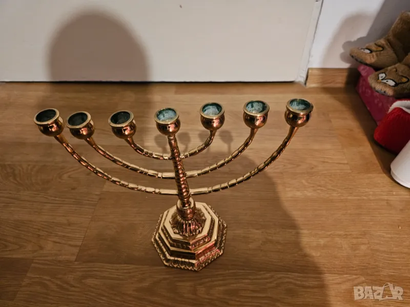 Голям бронзов  свещник за ханука  МЕНОРА 28 х 26см. - еврейски свещник - внос от Израел, Йерусалим, снимка 1