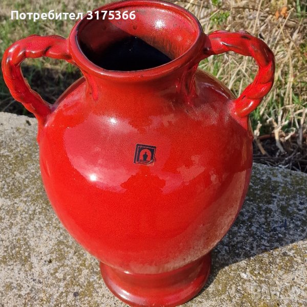 Немска изящна ръчно изработена и оцветена керамична ваза делва, снимка 1