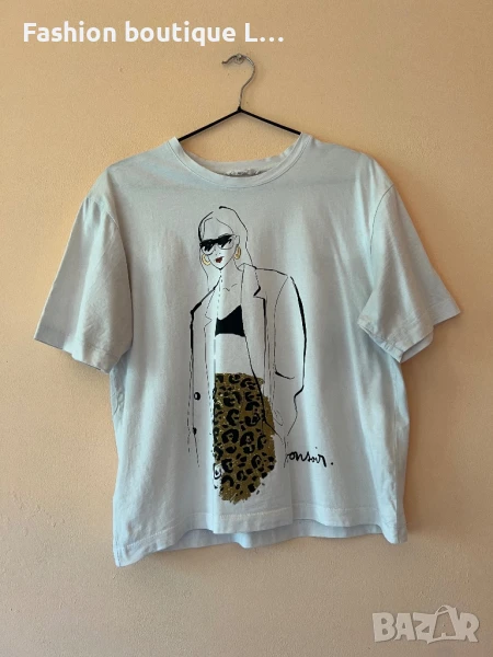 Уникална Бяла тениска с щампа на яка мацка 100% памук 🤍, снимка 1