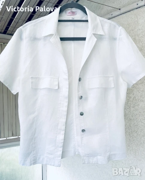 Бяла ленена риза ALESSIA LEON модерен дизайн, снимка 1