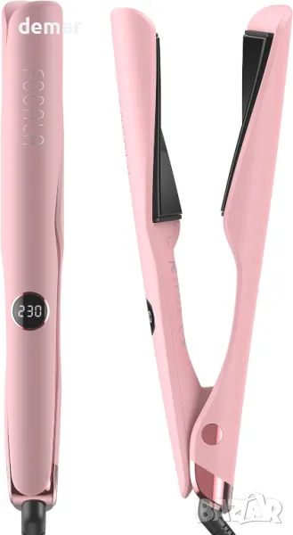 Преса за коса и маша FOCALA 2 в 1, уникален извит дизайн, 2,5 см, розова, снимка 1