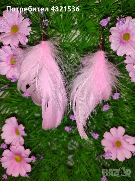 Розови обеци с пера , снимка 1