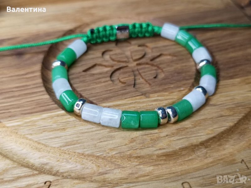 Мъжка/дамска гривна от нефрит, кварц и сребърни мъниста, снимка 1
