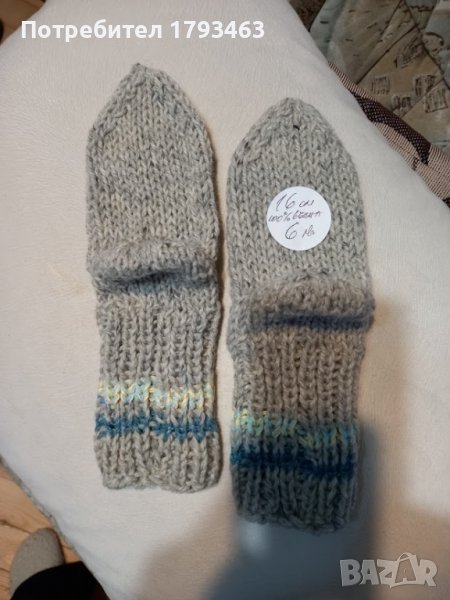 Ръчно плетени детски чорапи от вълна, ходило 16 см, снимка 1