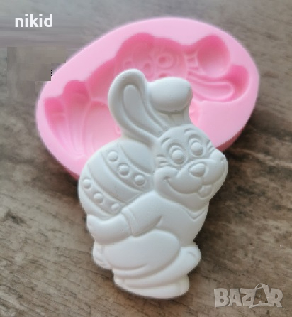 Весел Великденски заек с яйце силиконов молд форма фондан шоколад гипс смола, снимка 1