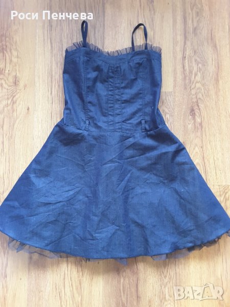 Елегантна тъмно синя рокля от тънък деним/до 128 см, снимка 1