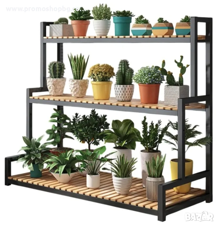 Метална стойка за цветя / цветарник - 3 практични рафта, 2 размера, снимка 1