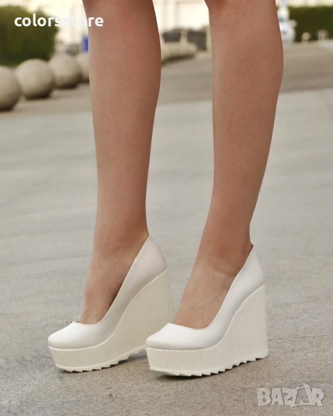 Обувки на платформа - бяла кожа - SLK90 , снимка 1