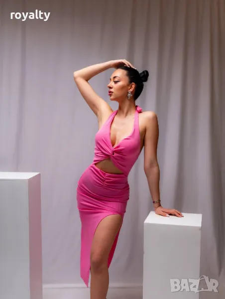 Розова стилна дамска рокля , снимка 1