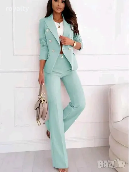 Дамски лилав костюм сако с панталон, снимка 1