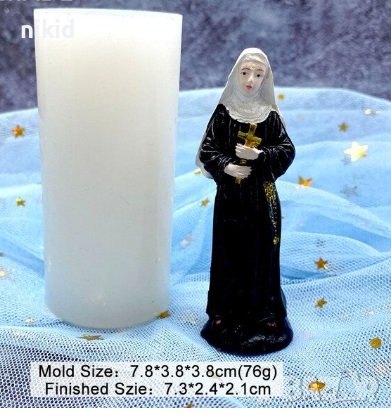 3D Монахиня тънък цилиндър силиконов молд форма фондан гипс смола свещ, снимка 1