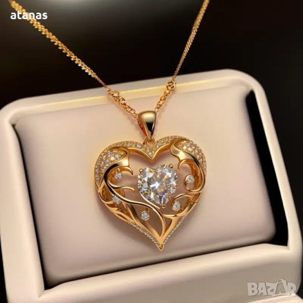 Колие с висулка с куха шарка на сърце, снимка 1