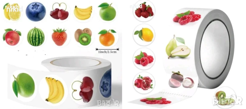 100 бр плод плодове лимон банан ябълка киви самозалепващи лепенки стикери ръчна изработка подарък, снимка 1