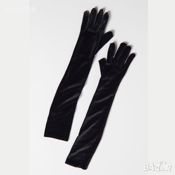 Дълги официални черни плюшени ръкавици 8630, снимка 1