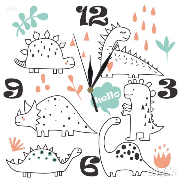 Детски стенен часовник с динозаври, снимка 1