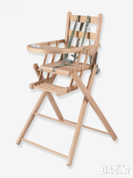 Сгъваем детски стол за хранене SARAH COMBELLE, масив бук - естествен, снимка 1
