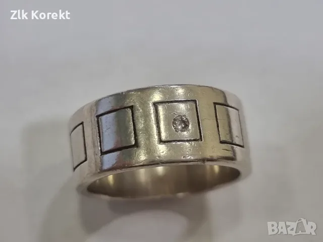 Сребърен пръстен с диамант, снимка 6 - Пръстени - 56534076