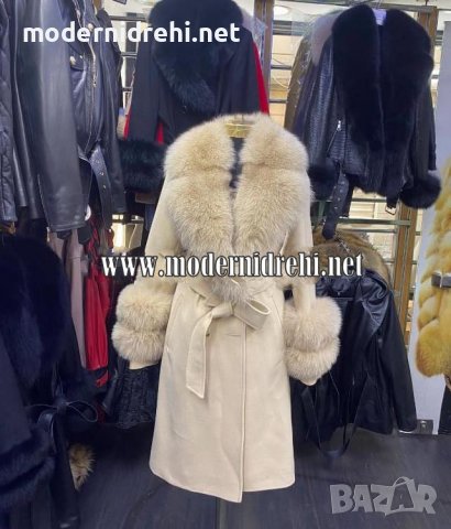 Дамско луксозно палто кашмир вълна и лисица код 131, снимка 1 - Палта, манта - 37801338