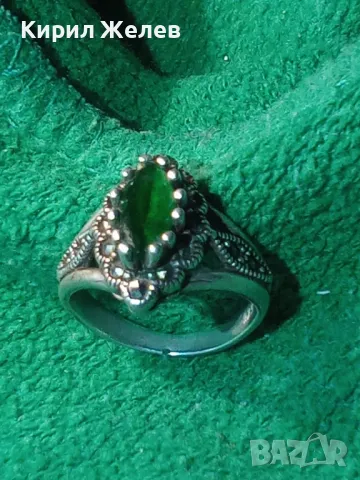 СКЪПОЦЕНЕН СРЕБЪРЕН ПРЪСТЕН СРЕБРО 925 с ФАСЕТИРАН ПЕРИДОТ и МАРКАЗИТИ СТАРА МАЙСТОРСКА РАБОТА 48264, снимка 17 - Пръстени - 49344293