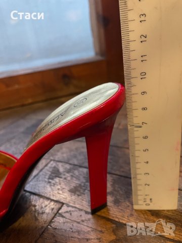 Дамски елегантни летни fashion червени чехли на ток, номер 37 EU, снимка 3 - Дамски обувки на ток - 36602453
