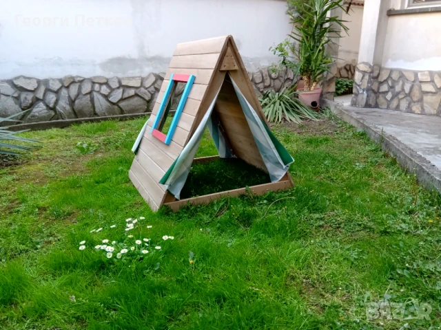 Детска дървена къщичка, с рампа за катерене., снимка 7 - Образователни игри - 51308265