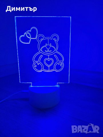 Нова 3D лампа Мече със сърце + дистанционно (16 цвята), снимка 7 - Настолни лампи - 39487517