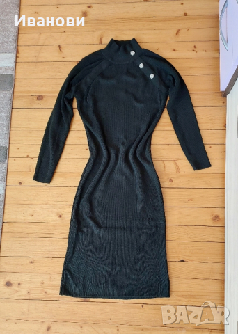 Черна, рипсена рокля, размер М, подходяща и за бременни, снимка 3 - Рокли - 44512857