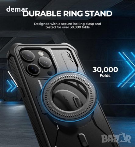 Калъф Dexnor за iPhone 15 Pro Max Съвместим с MagSafe, вграден протектор за екрана и стойка, черен, снимка 4 - Калъфи, кейсове - 44264568