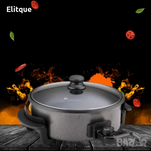 Електрически тиган за приготвяне на пица Rosberg, 1500W, 32 см, Терморегулатор, Незалепващо покритие