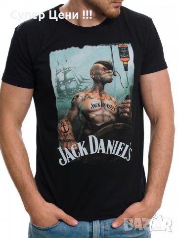 Нова мъжка тениска с дигитален печат Попай Моряка - Джак Даниелс , снимка 1 - Тениски - 28059804