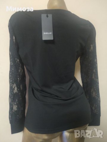 M/L Елегантна черна блуза с дантела , снимка 3 - Блузи с дълъг ръкав и пуловери - 38916879