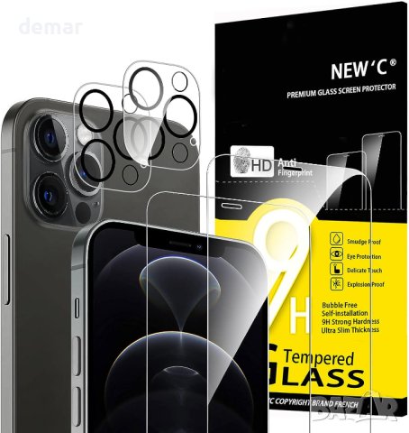 NEW'C [4 в пакет], 2 x протекто за екран и 2 x за обектива - за iPhone 13, за iPhone 12 Pro Max, снимка 2 - Фолия, протектори - 42312047
