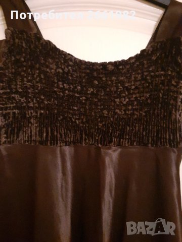 Дълга сатенена кафява рокля с плюш, снимка 2 - Рокли - 33800068