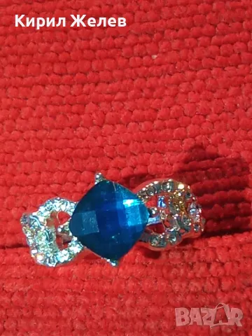 КРАСИВ ПОСРЕБРЕН МЕДЕН ПРЪСТЕН с ФАСЕТИРАН СИН КРИСТАЛ 34087, снимка 12 - Пръстени - 47124345