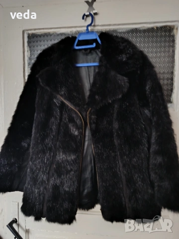 Късо кожено палто/яке естествен косъм с цип М/S УНИСЕКС